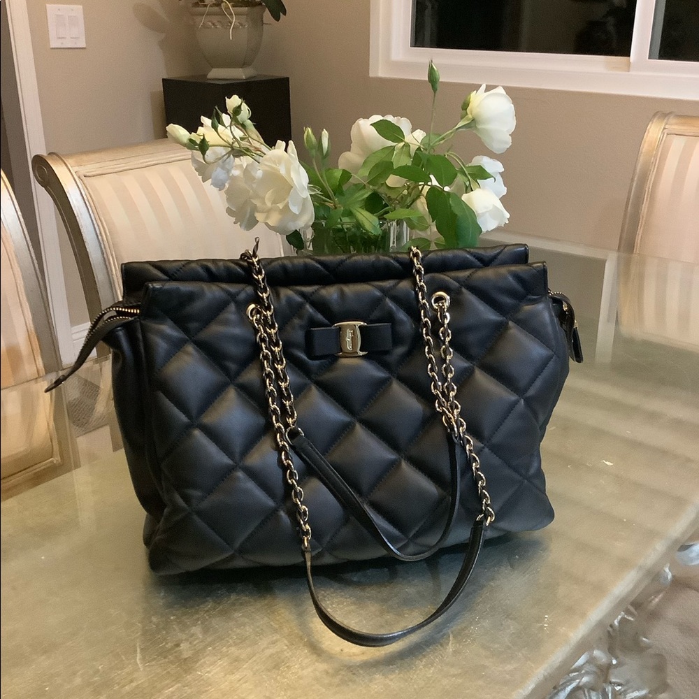 Salvatore Ferragamo Black Quilted Tote